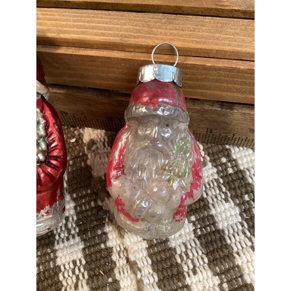 Vintage Mercury Glass Santa Claus Small Christmas Tree Ornaments Painted - Picture 2 of 11